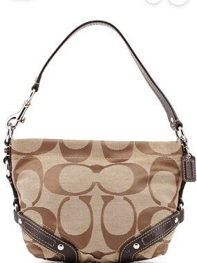 Coach Signature Carly Canvas Brown Tan Hobo Shoulder HandBag Y2K Vintage